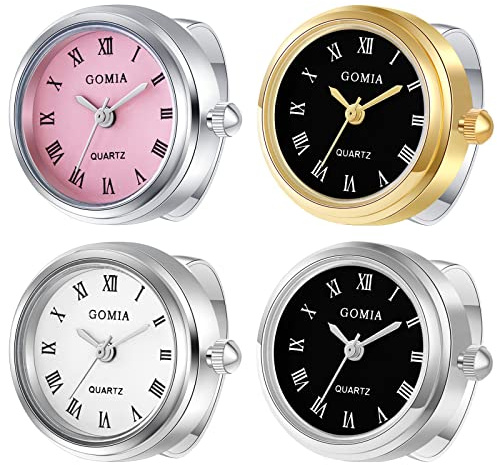 JewelryWe fingerklocka för män och kvinnor ny justerbar ringklocka, rund urtavla, romerska siffror kvartsurringar, för mors dag, 4 stycken