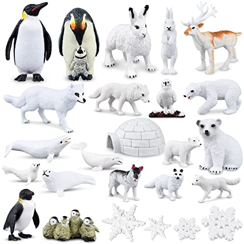 PLULON 25Pcs Winter Animals Figures Ocean Sea Animals Figurines Christmas Miniature Figurine for Birthday Cake Topper Decorations Christmas Home Ornaments