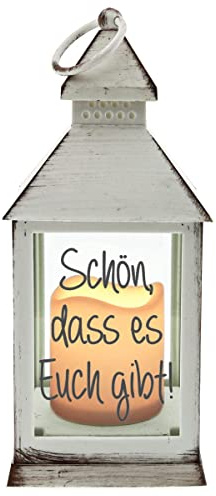 WB wohn trends Kunststoff-Laterne mit LED-Kerze & Timer, Schön DASS es Euch gibt, Weiss 24x10,5x10,5cm, Batterie LED-Licht LED-Laterne LED-Lampe mit Text Spruch