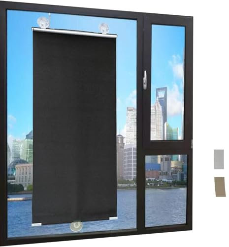 KOOEIN Verdunkelungsrollos mit Saugnäpfen, Reise Sonnenschutzvorhang, Verstellbarer Fenster Gardinen für Dachfenster, temporäre Jalousie-Saugnapf Rollos,Black-65x125cm/26x49in