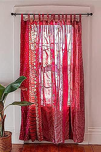 Ethinic Craft Hub i indiskt siden överkast överkast sari bohemisk hippiestil lapptäcke, 210 x 105 cm (röd)