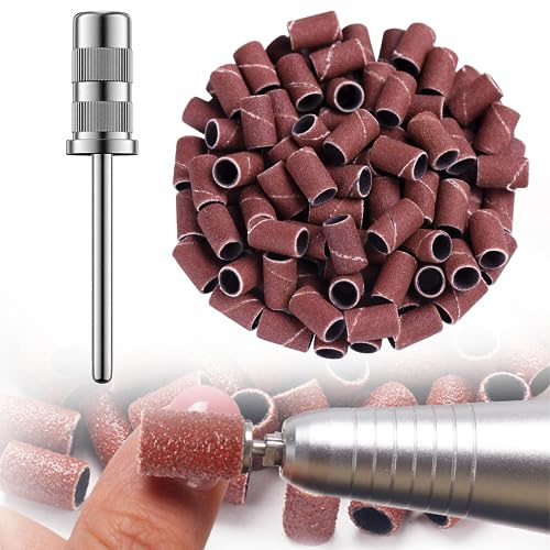 100 PCS 180# Sanding Bands for Nail Drill Polishing Nail Cuticle Removal and Smoothening Nails With Nail Drill Bits for Buffing Nails and Foot Nails Nail Files For Nail Salons and DIY