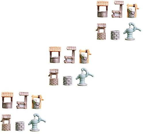 18 pièces Mini table de sable ancien puits rétro décor vintage décor miniature poupées mini figurines mini jardin puits d'eau modèle de puits d'eau miniature bonsaï décor résine ensemble gâteau d'anni