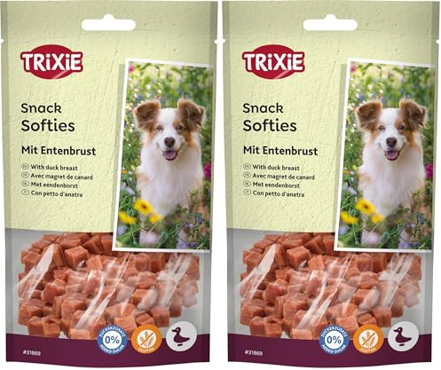 TRIXIE Hundeleckerli Premio Hunde-Duck Softies 100g - Premium Leckerlis für Hunde glutenfrei - ohne Getreide & Zucker, schmackhafte Belohnung für Training & Zuhause - 31869 (Packung mit 2)