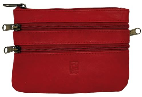 Blanck Monedero Tarjetero Piel Unisex Rojo. 4 Cremalleras. Cuero Genuino. Llavero Interior con Anilla. Medidas 12 x 9 x 1,5 cm y Peso 32 gr. para Bolso o Bolsillo. Diseñado en España.