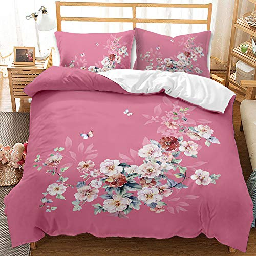 SJSXWQN Double Duvet Set Pink Begonia Flower Double Bed Duvet Cover Set for Kids Aldult with Zipper Closure Hypoallergenic Microfiber Quilt Cover 78.7x 78.7 + 2 Pillowcases 19.7x 29.5