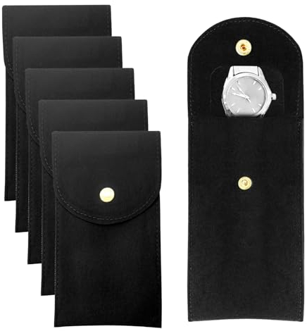 EUPSIIU 5 Stück Uhrenaufbewahrungstasche Reiseuhrentasche, Tragbare Einzeluhr Reisetasche Uhrentasche Geschenktasche Uhren-Aufbewahrungstasche Geschenktasche für Reisen Outdoor (Schwarz)
