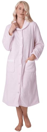 CAMILLE Bata De Casa De Vellón Súper Suave para Mujer - Bata De Baño Abotonada - Manga Larga Y Bolsillos Laterales para Máxima Comodidad Y Calidez 50-52 Pink