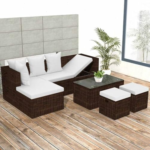 Gecheer 4-TLG.Garten-Lounge-Set Garten-Ecksofagarnitur Gartensofa Outdoor Ecksofa Gartenlounge Gartengarnitur Sofa Sitzgruppe aus Sofa-Eckteil, Couchtisch,Ottomane,Rückenkissen,Sitzpolster
