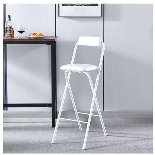 Sgabello pieghevole imbottito 65cm, 70cm, 75cm, sgabello da bar pieghevole portatile con schienale, sgabello alto da cucina pieghevole bianco per casa, ufficio, festa, portata 100kg (Color : White,
