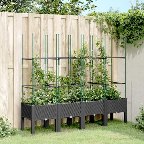 JUDYY Pflanzkübel mit Rankgitter Schwarz 160x40x142,5 cm PP, Blumentopf Gross, Blumenkasten Balkon, übertopf, Pflanzkasten, Flowerpot, Kräuterbeet Für Die Küche, Vertikalbeet - 367963