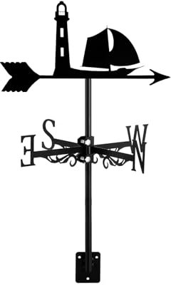 ZNEL Wetterfahne Schiff,Segelboot Form Ornament Wetterhahn Windfahne Mit Dach Richtung Montieren Kreative Heimdekoration Für Das Bauernhaus Im Freien Hof Garten Gazebo, Sailboat