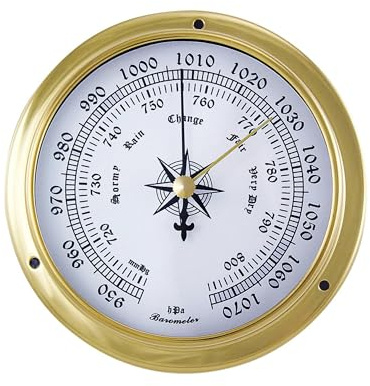 NKlaus Barometer aus Messing, Maritime Deko, groß, 11,5x9x3,4cm, 1 Stück