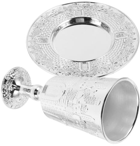 Ciieeo Coupe De Kiddouch Et Soucoupe En Alliage De Zinc Pour Shabbat Et Fêtes Judaïques Artisanat De Jérusalem Et Présent Significatif