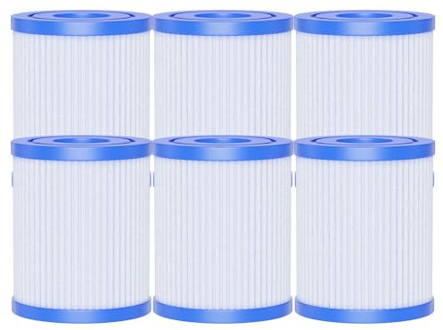AQUALTRA Filterkartusche Typ I Kompatibel mit 58093, 58511, 58381 und mehr - 89 x 79 mm für Pools bis 330 Gallonen (1.249 l/h) - Ersatzfilterkartuschen für Schwimmbecken 6 Stück