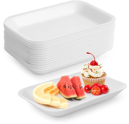 SWEWARM Juego de bandejas desechables de espuma blanca, 60 platos de alimentos de supermercado para barbacoa, parrilla, asado, carne, frutas, aves de corral y pintura artesanal, impresión escolar