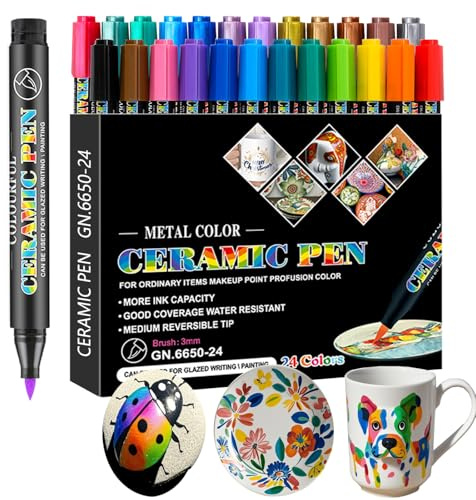 DQMEN 24 matite in porcellana lavabili in lavastoviglie, 24 colori a base d'acqua, e matite in porcellana, lavabili in lavastoviglie, penne in ceramica per decorazione e pittura (12 colori + 12 colori