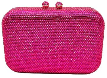 Bolso de mano grande cuadrado con diamantes de imitación para mujer, para fiesta, noche, cóctel, novia, boda, bolso de mano, rosa fucsia, Large