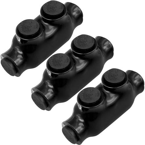 3 Pack Insulated In-Line Splice Connectors – Dual Entry, 2 to 14 AWG Cable Joiners, Pre-Filled with Oxide Inhibitor, Black Vinyl Coated Wire Connector Blocks for Copper & Aluminium Wires