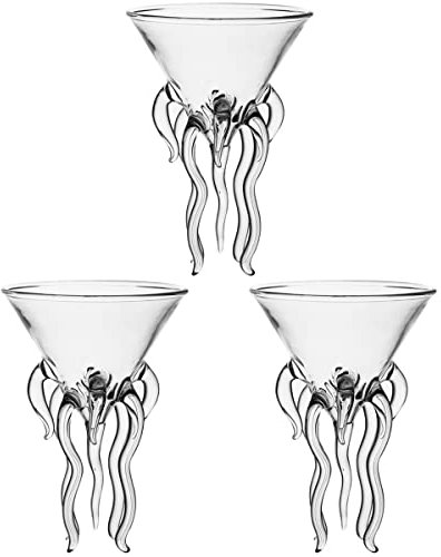 SHALONYOU Bicchiere da Cocktail di Polpo, 3 Bicchieri da Martini, Bicchieri da Cocktail creativi, calici da Bar, Strumenti for Banchetti, Matrimoni, Feste in casa (Trasparente)