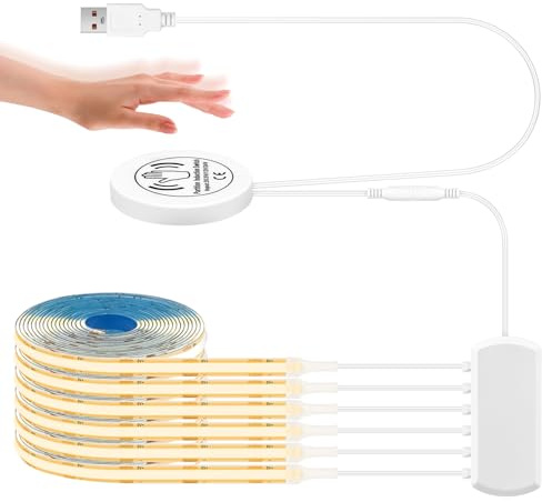 HOTUT Lot de 6 rubans LED COB 1 m, blanc chaud 5 V, montage parallèle, découpable – Pour armoires, vitrines, panneaux acoustiques