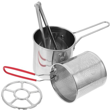Tofficu 1 Ensemble marmite à frire Friteuse en acier inoxydable Mini friteuse pour cuisine domestique friteuses wok panier de friture panier à frire en maille métallique Silver