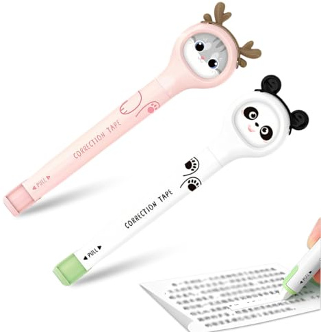 HABNI 2 pezzi Correttore a Nastro Forma Penna,6M x 5MM Rullo di Correzione Kawaii, Nastro di Correzione Gatto per Ufficio, Appunti, Correzioni, Bricolage e Scrapbooking,Carino-Gattino e Panda