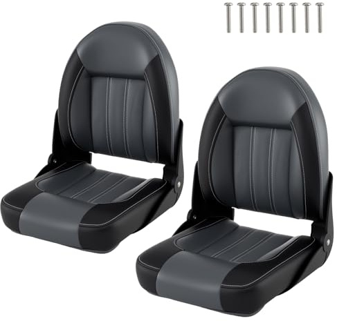 Homasis Juego de 2 Asientos Plegables para Barco, Acolchadas, Grueso, Silla deYate Ergonómico Impermeable con Respaldo Y Marco de Metal, Control para Barcos, hasta 113/150 Kg (Negro)