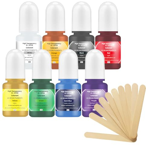 Barlone Epoxidharz Farbe Set, 8 Farben Konzentrierte Flüssiger Epoxidharz Farben mit 10 Rührstäbchen für Epoxy Resin Kunst, DIY Kunsthandwerk, Resin Farbe für Handwerk Machen, Malerei, Schmuck, je 5ml