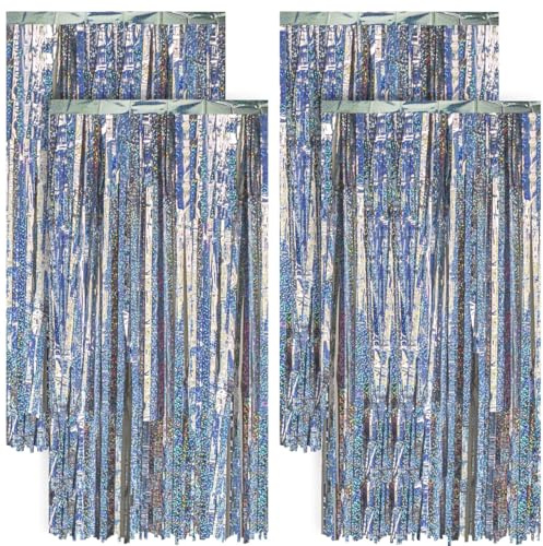 Chumix 4 Stück Lametta Vorhang Silber, Glitzervorhang Lametta, Glitzer Vorhang, Fransenvorhang fur Silvester Deko 2026 Party Deko Hochzeit Geburtstag Weihnachten Hintergrund (1m x 2m)