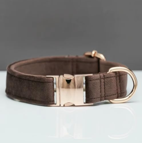Elegantes Hundehalsband aus Samt mit Goldener Metallschnalle – Hochwertig, bequem & verstellbar – Edles Design in Mehreren Farben & Größen (23–60 cm) (Dunkelbraun, L = Umfang 36-60cm)