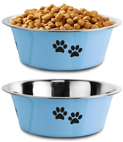 SUOXU Ciotole per Cani in Acciaio Inox - 2 Pezzi (Blu-2020ML), Base antiscivolo, Ciotola per in Metallo Isolata e Resistente Agli Schizzi, Adatta per Cani di Taglia Grande, Media, cani di piccola