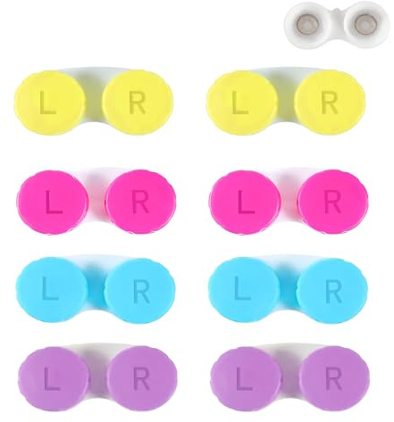 Hsyadazi 8 Stück Kontaktlinsenbehälter Set - Auslaufsichere Reise-Etuis - Hygienische Aufbewahrungsbox mit separatem Fach für Links/Rechts - Ideal für Zuhause, Reisen & Sport