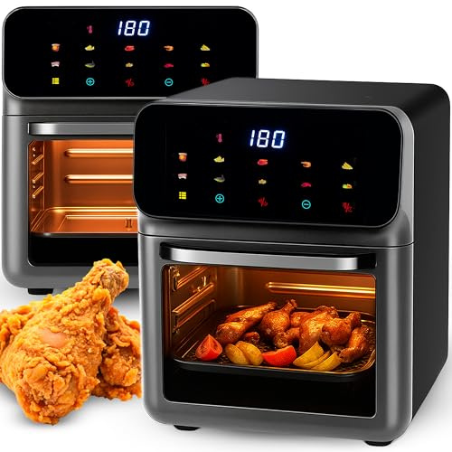 Retoo Heißluftfritteuse mit Backofenfunktion 12 L– Airfryer mit Sichtfenster & 10 Programmen 1350 W– Ölarmes Frittieren, Backen & Grillen für Zuhause & Familie