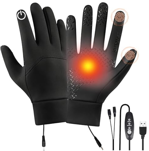 Kouamor Guantes con calefacción USB, guantes con batería, guantes con calefacción, guantes calefactables, 3 niveles de temperatura, para esquí, senderismo, ciclismo, snowboard (Negro, L)