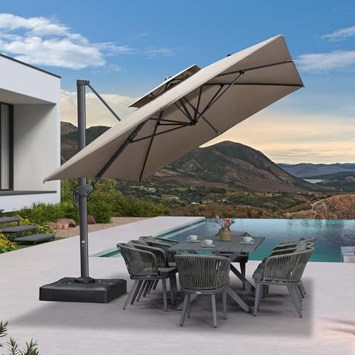 PURPLE LEAF Ombrellone da giardino esterno girevole a 360° e inclinabile in 6 posizioni, doppio tetto ventilato, tela sintetica acrilica, alta protezione solare UV UPF 50+, grigio, 3 × 4 m
