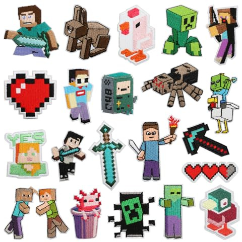 21 Piezas Parches Ropa Termoadhesivos de Videojuegos para Niños – Parches Pantalones Niños Rodillas de Videojuegos para Chaquetas, Vaqueros, Mochilas, Camisetas