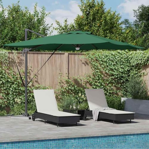 Roma Parasol déporté, vert, rectangulaire, 286 x 284 x 270 cm, en aluminium et polyester, tissu d'ombrage LED solaire, inclinable, rotatif, protection solaire pour terrasse extérieure, patio
