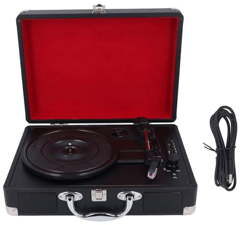 BONKZEBU Giradischi Vintage Giradischi retrò con 5.0 Ingresso AUX 3 velocità 33/45/78 RPM Arresto Automatico Design della Valigia per L'intrattenimento Domestico
