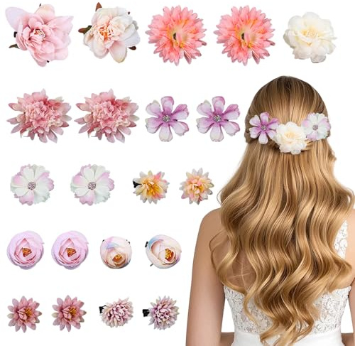 21 Piezas Clips de Pelo de Flor, Flores Hawaianas Pelo Horquillas Flor Artificial Pinzas De Seda Bohemio Con Flores Mujer Tocados De Boda Fiesta Playa