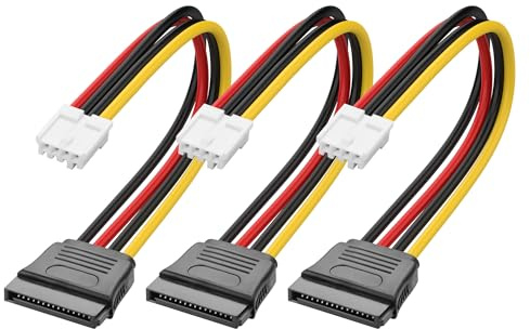 YAODHAOD 4-stifts Floppy till SATA 15-stifts adapter 18 cm 3 st, strömkabel för Floppy strömanslutning till SATA-uttag, IDE strömkabel för Fujitsu D3003/Gigabyte GA-H110TN, PC strömadapter för