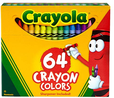 CRAYOLA Wax Colouring Crayons - Assorted Colours (Pack of 64), A Must - Have for All Kids Arts and Crafts Sets, In Handy Flip Top Box with Sharpener Included, Ideal for Kids Aged 3+