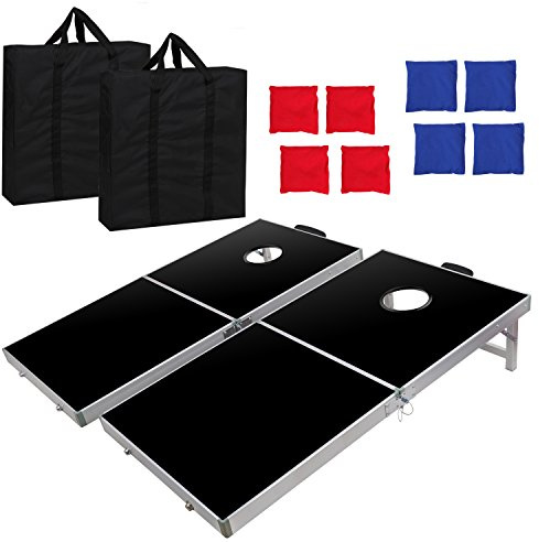 BBBuy Faltbares Cornhole Toss Sitzsack-Spiel-Set, MDF-Platte mit Aluminiumrahmen, 8 Maislöchern, Sitzsäcke und Tragetasche, Outdoor-Rasen-Hof-Spiel (1,2 m x 60 cm)