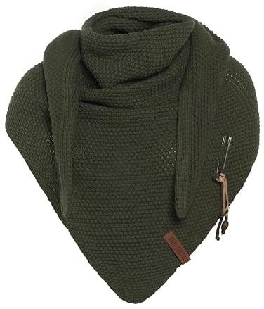 KNIT FACTORY - Dreiecksschal Coco - Damen Strickschal mit Wolle - Umschlagtuch für den Herbst und Winter - Winterschal - Dreieckstuch - Hochwertige Qualität - XXL Schal - 190 x 85 cm - Khaki