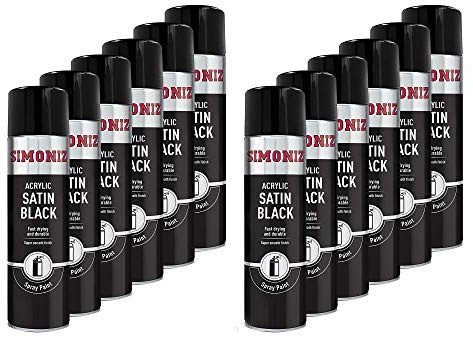 Simoniz Acrylic Satin Black Spray Paint 12x 500ml