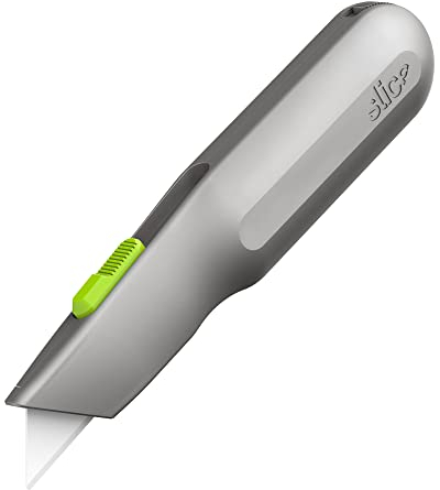 Slice 10491 Utility Knife, Finger Friendly Ceramic, Auto Retracts for Safety, Heavy Metal Handle, Comfortable Grip, Stores Extra, Ambidextrous, Easy Change, Non-Locking Blade