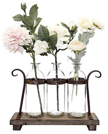 Funsoba Rustic Flower Vase Set with Rack Stand Farmhouse Glass Bottles for Decor Table centerpieces