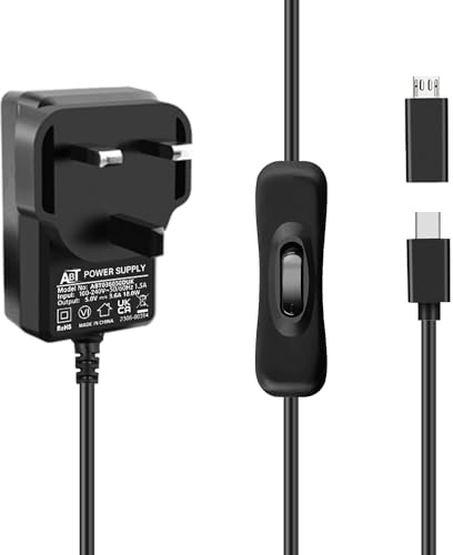 GeeekPi USB-C Power Supply UK Plug for Raspberry Pi 4 With On/Off Switch,5V 3.6A Type C PSU with Micro USB Adapter for Raspberry Pi 4B/3B+/3B/Orange Pi 5 /5B /5 Plus