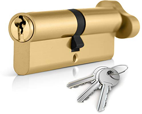 XFORT Brass 50/50T Thumb Turn Euro Cylinder Lock (100mm), UPVC Door Lock, 6 Pin Cylinder Lock with Key and Thumbturn, PVC Door Lock, Euro Lock Cylinder, Barrel Lock for Front Door or Internal Door