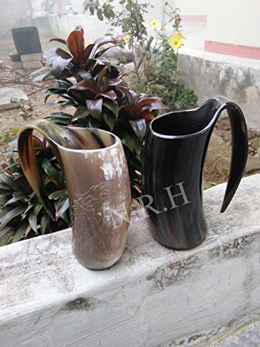 Nautical Replica Hub Natural Drinking Horn Set of 2 Mugs Beer Wine Tankard Viking